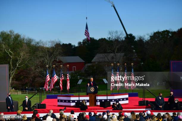 President Donald Trump addresses supporters during a rally on October 31, 2020 in Newtown, Pennsylvania. With the election only three days away,...