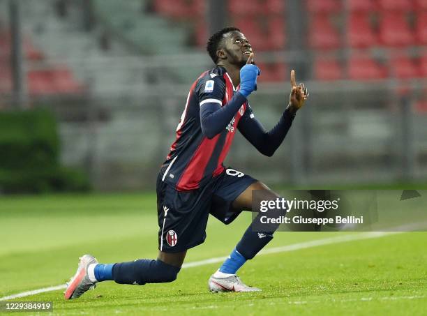 Musa Barrow of Bologna FC celebrates after scoring goal 3-2 during the Serie A match between Bologna FC and Cagliari Calcio at Stadio Renato Dall'Ara...