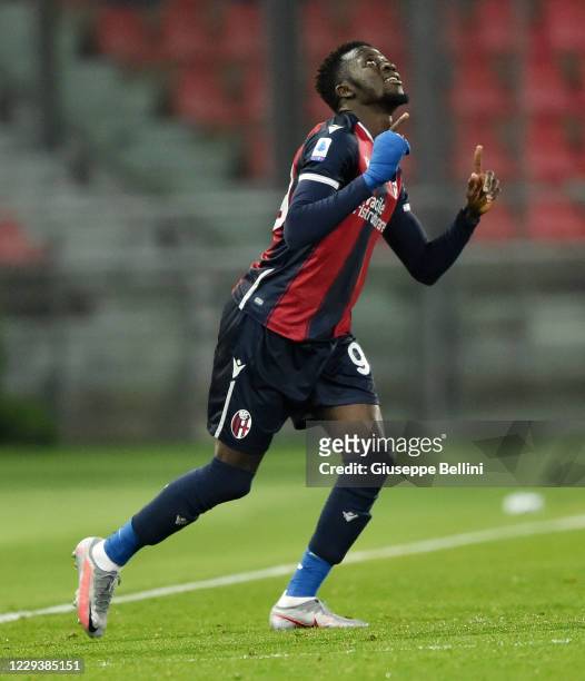 Musa Barrow of Bologna FC celebrates after scoring goal 3-2 during the Serie A match between Bologna FC and Cagliari Calcio at Stadio Renato Dall'Ara...