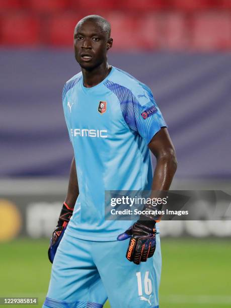 Alfred Gomis of Stade Rennais FC during the UEFA Champions League match between Sevilla v Rennes at the Estadio Ramon Sanchez Pizjuan on October 28,...