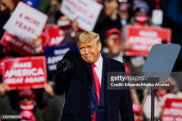 President Donald Trump arrives to speak to supporters during a rally on October 31, 2020 in Montoursville, Pennsylvania. Donald Trump is crossing the...