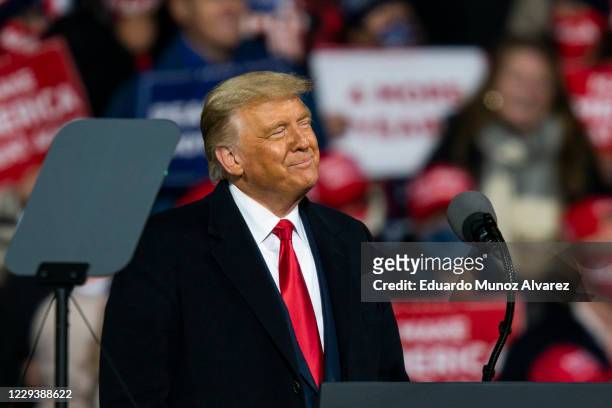 President Donald Trump speaks to supporters during a rally on October 31, 2020 in Montoursville, Pennsylvania. Donald Trump is crossing the crucial...