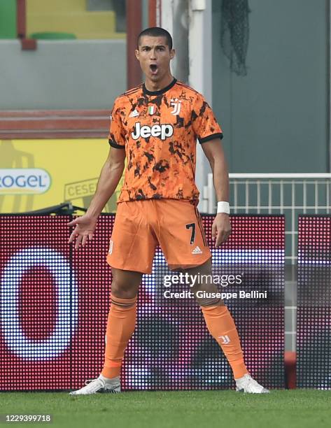 Cristiano Ronaldo of Juventus celebrates after scoring goal 1-2 during the Serie A match between Spezia Calcio and Juventus at Dino Manuzzi Stadium...