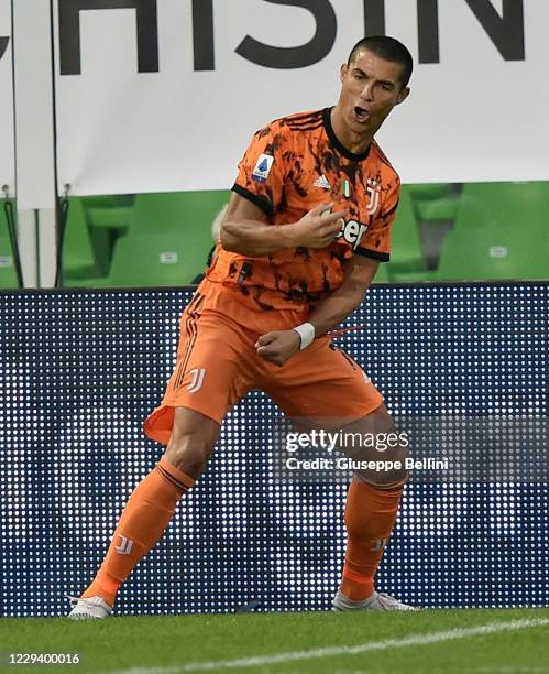 Cristiano Ronaldo of Juventus celebrates after scoring a goal 1-4 during the Serie A match between Spezia Calcio and Juventus at Dino Manuzzi Stadium...