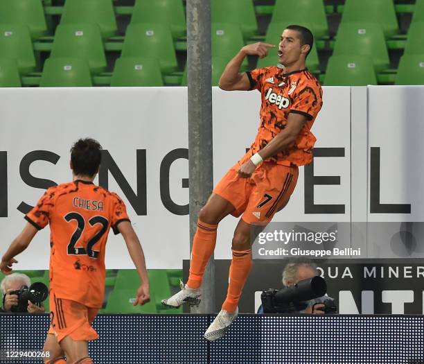 Cristiano Ronaldo of Juventus celebrates after scoring a goal 1-4 during the Serie A match between Spezia Calcio and Juventus at Dino Manuzzi Stadium...