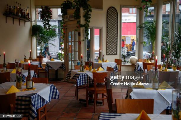 General view of the dining room Le Mercury restaurant between services in Islington on November 1, 2020 in London, United Kingdom. To curb rising...