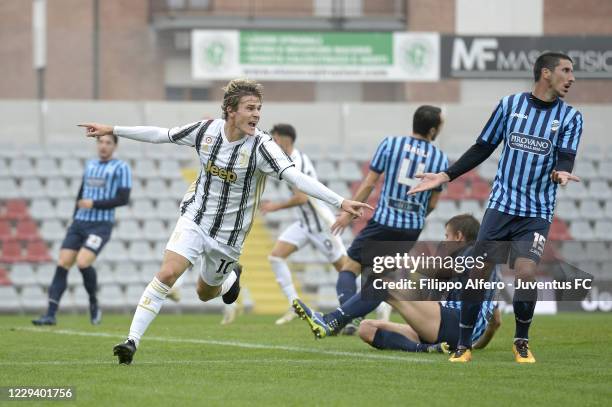 Nicolo Fagioli of Juventus celebrates after scoring a goal during the Serie C match between Juventus U23 and Lecco at Stadio Giuseppe Moccagatta on...