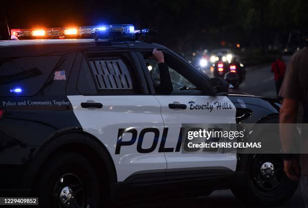 Beverly Hills police officers patrol in their car on November 1, 2020 in Beverly Hills.