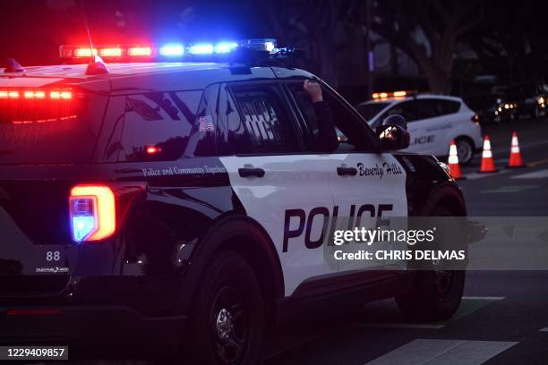 Beverly Hills police officers patrol in their car on November 1, 2020 in Beverly Hills.