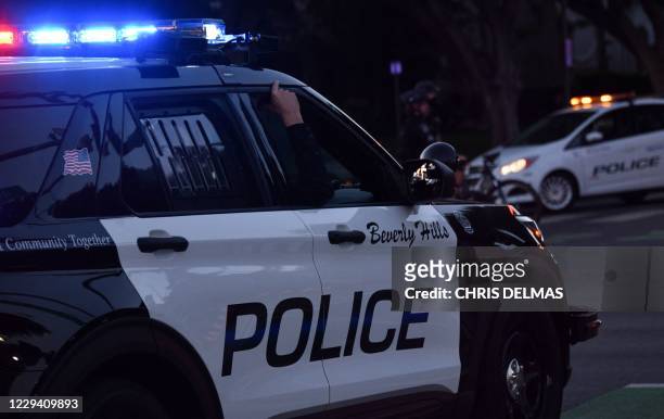 Beverly Hills police officers patrol in their car on November 1, 2020 in Beverly Hills.