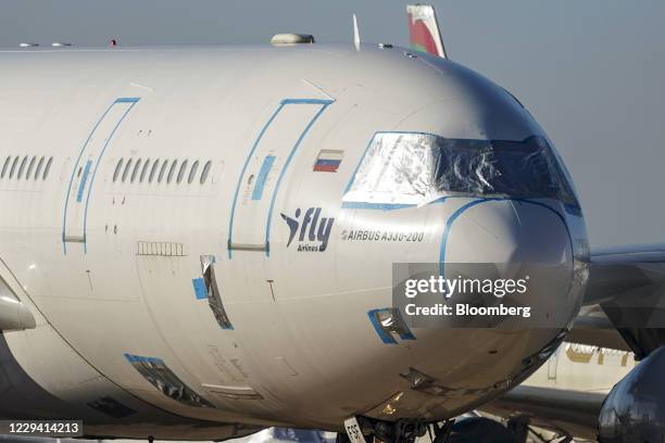 An Airbus SE A330-200 passenger aircraft at Teruel Airport in Teruel, Spain, on Monday, Oct. 19, 2020. More than 8,100 planes sit idle around the...