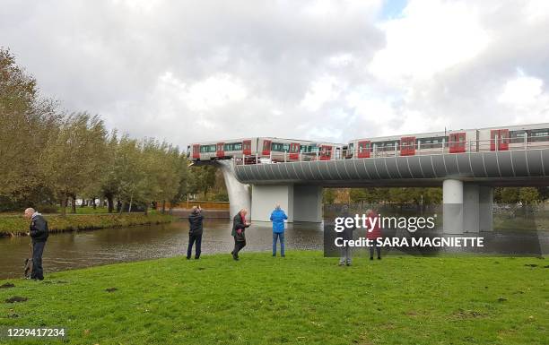 This picture taken on November 2, 2020 shows a metro train that shot through a stop block at De Akkers metro station, without making any casualty, at...