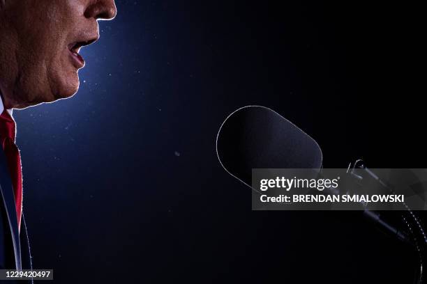 President Donald Trump speaks during a Make America Great Again rally at Miami-Opa Locka Executive Airport in Opa Locka, Florida on November 2, 2020....