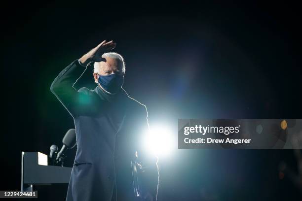 Democratic presidential nominee Joe Biden waves to the crowd after speaking at a drive-in campaign rally at Lexington Technology Park on November 02,...