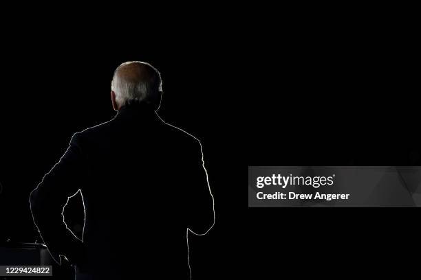 Democratic presidential nominee Joe Biden speaks during a drive-in campaign rally at Lexington Technology Park on November 02, 2020 in Pittsburgh,...