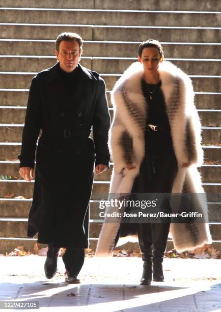 Ewan McGregor and Rebecca Dayan are seen filming 'Simply Halston' on November 02, 2020 in New York City.