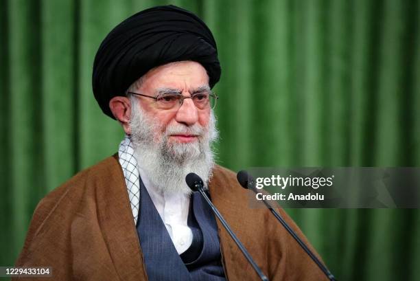 Iranian Supreme Leader Ali Khamenei gives a live broadcast on state television on the occasion of Mawlid al-Nabi or Prophet Muhammad's birth...