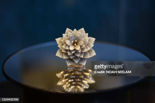 Ring made with 7,801 diamonds is pictured at a diamond store after the Indian jeweller Kotti Srikanth who self designed the ring was awarded with the...