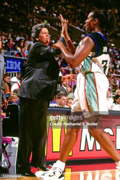 Nancy Darsch of the New York Liberty coaches during a game circa 1997 in New York, New York at Madison Square Garden. NOTE TO USER: User expressly...