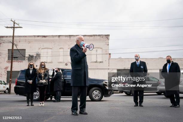 Democratic presidential nominee Joe Biden speaks at a canvass kickoff event at Local Carpenters Union 445 on November 03, 2020 in Scranton,...