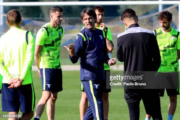 Lazio head coach Simone Inzaghi gestures during the training session ahead of the UEFA Champions League Group F stage match between SS Lazio and...