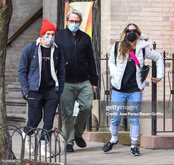 Sarah Jessica Parker, Matthew Broderick and son James Wilkie Broderick are seen on November 03, 2020 in New York City.