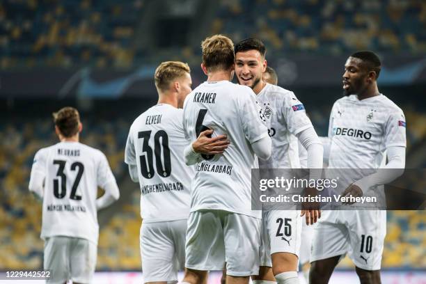 The Team of Borussia Moenchengladbach celebrates after Christoph Kramer scored his teams second goal during the Group B - UEFA Champions League match...