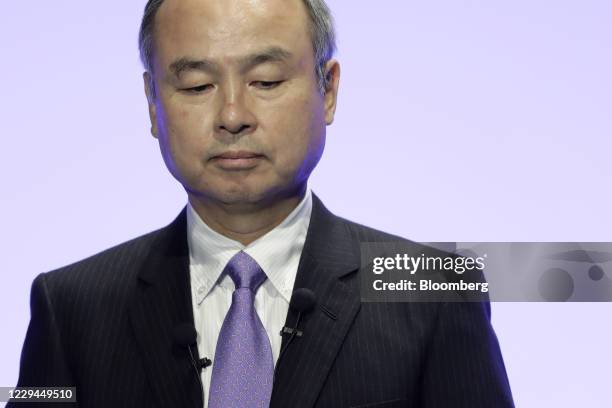 Masayoshi Son, chairman and chief executive officer of SoftBank Group Corp., delivers a keynote speech at the Junior Chamber International World...