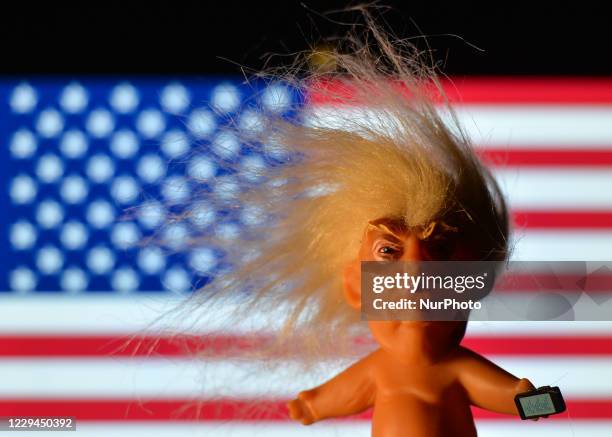 An illustrative picture of a vinyl doll which features the U.S. President Donald Trump, seen in front of the U.S. Flag, on presidential election...