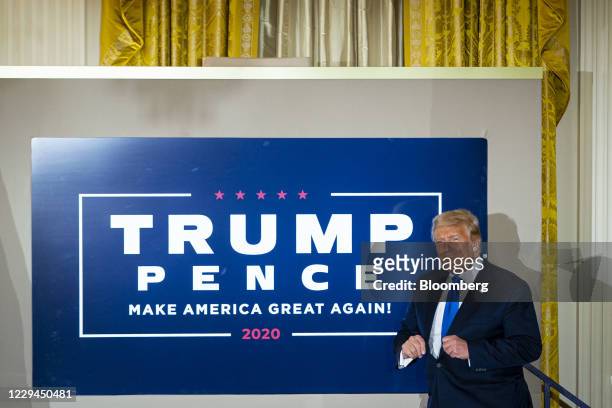 President Donald Trump arrives an election night party in the East Room of the White House in Washington, D.C., U.S., on Wednesday, Nov. 4, 2020....