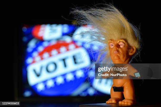 An illustrative picture of a vinyl doll which features the U.S. President Donald Trump, on presidential election night 2020. On Wednesday, November 4...