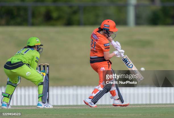 Heather Graham of of Scorchers bats during the Women's Big Bash League WBBL match between the Perth Scorchers and the Sydney Thunder at Blacktown...