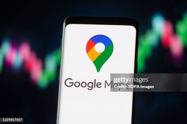 In this photo illustration a Google Maps logo seen displayed on a smartphone.