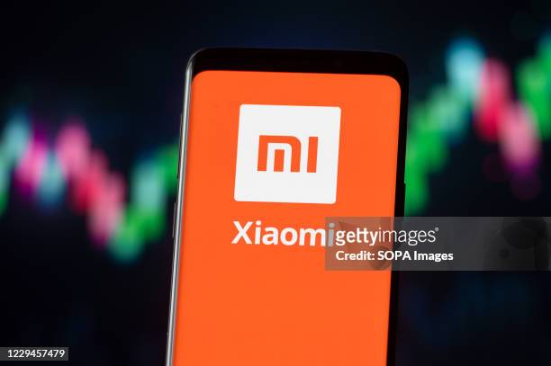 In this photo illustration a Xiaomi logo seen displayed on a smartphone.