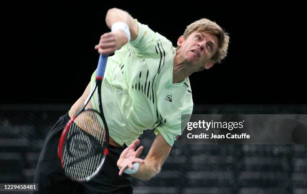 Kevin Anderson of South Africa in action against Daniil Medvedev of Russia during day 3 of the Rolex Paris Masters, an ATP Masters 1000 tournament...
