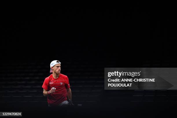 Argentina's Diego Schwartzman celebrates after winning against Spain's Alejandro Davidovich Fokina during their men's singles round of sixteen tennis...