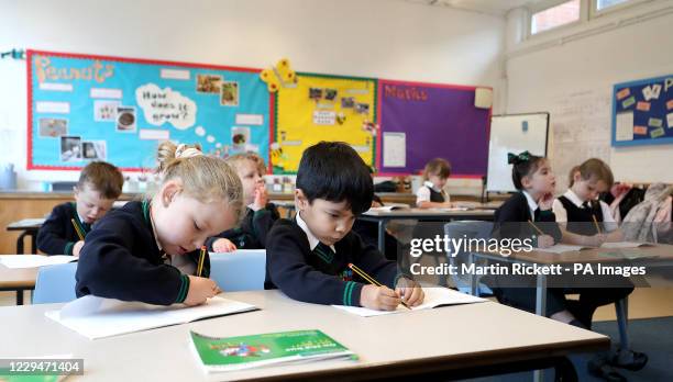 Pupils at Manor Park School and Nursery in Knutsford, Cheshire, take part in a phonics lesson, at the start of a four week national lockdown for...