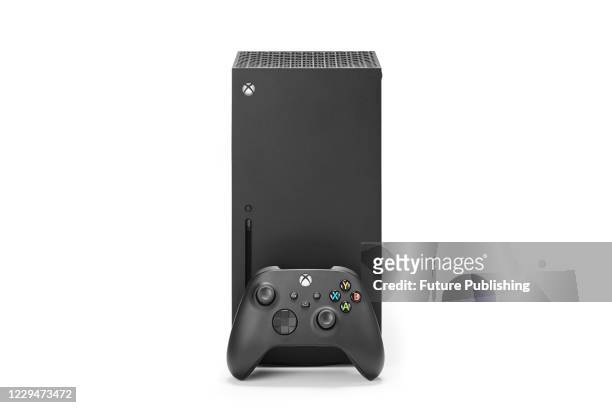 Microsoft Xbox Series X home video game console and wireless controller, taken on October 9, 2020.