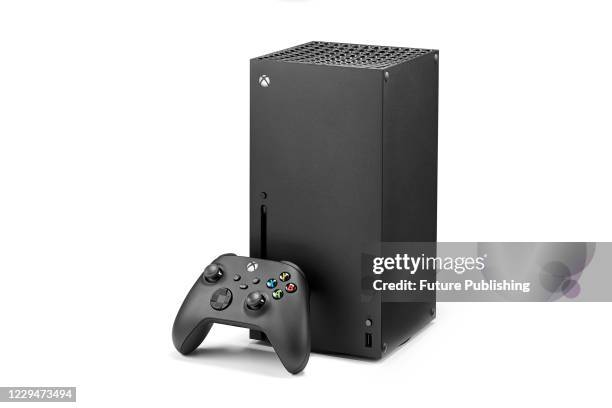 Microsoft Xbox Series X home video game console and wireless controller, taken on October 9, 2020.