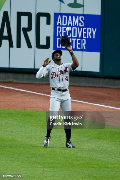 Cameron Maybin of the Detroit Tigers fields a fly ball during the game between the Detroit Tigers and the Cincinnati Reds at Great American Ball Park...