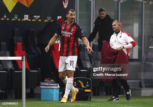 Zlatan Ibrahimovic of AC Milan after coming off as substitute during the UEFA Europa League Group H stage match between AC Milan and LOSC Lille at...