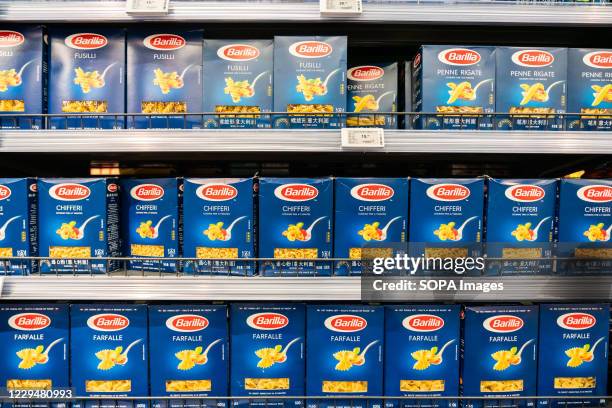 Italian family-owned food company Barilla pasta products seen in a supermarket.