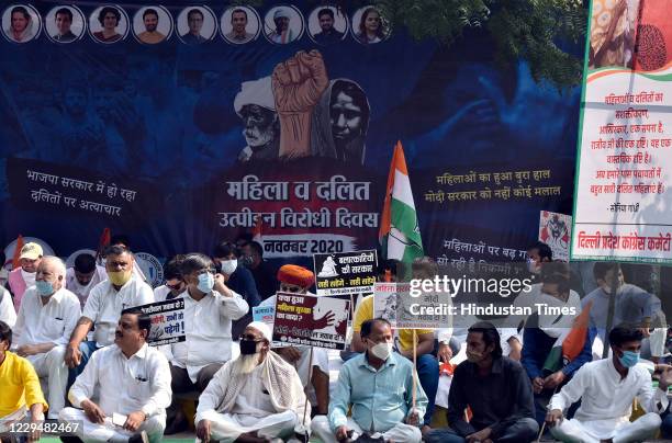Delhi Pradesh Congress Committee holds a dharna at Jantar Mantar to observe the Mahila and Dalit Utpidan Virodh Diwas, seeking justice for Hathras...