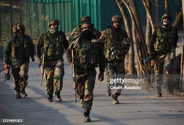 Soldier Rushing Indian army soldiers rush near the site of gun-battle in Meej area of ...