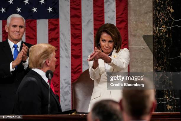 Bloomberg Best Of U.S. President Donald Trump 2017 U.S. House Speaker Nancy Pelosi, a Democrat from California, right, and U.S. Vice President Mike...