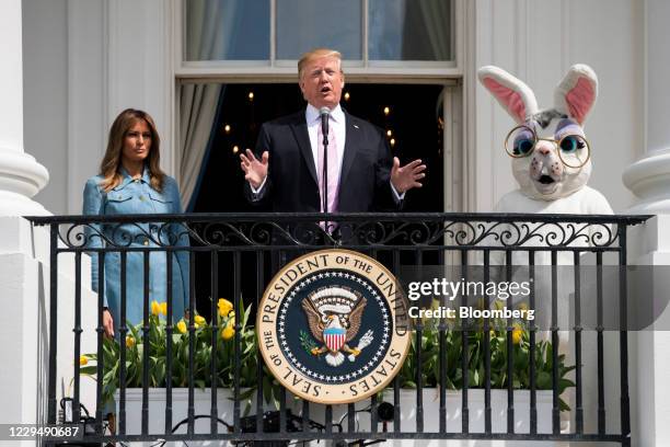 Bloomberg Best Of U.S. President Donald Trump 2017 U.S. President Donald Trump speaks from the Truman Balcony during the Easter Egg Roll on the South...