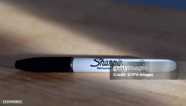 In this photo illustration a Sharpie is seen displayed. The use of Sharpies for election ballots has been confirmed to be alright. Sharpies could be...