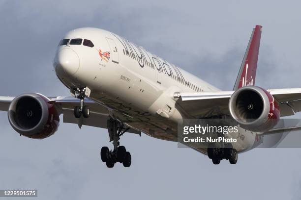Virgin Atlantic Boeing 787 lands at London Heathrow Airport on 28th October 2020
