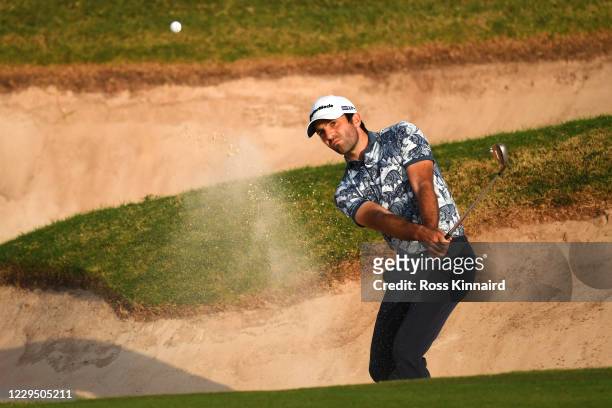 Joel Stalter of France hits a bunker shot on the 18th hole during the third round of the Aphrodite Hills Cyprus Showdown at Aphrodite Hills Resort on...