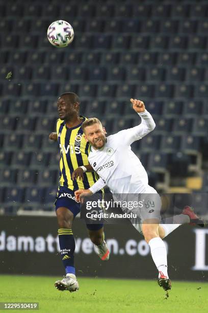 Mame Baba Thiam of Fenerbahce in action against Nejc Skubic of Ittifak Holding Konyaspor during Turkish Super Lig soccer match between Fenerbahce and...